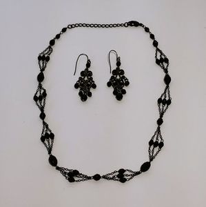 Beaded Black Choker + Earrings